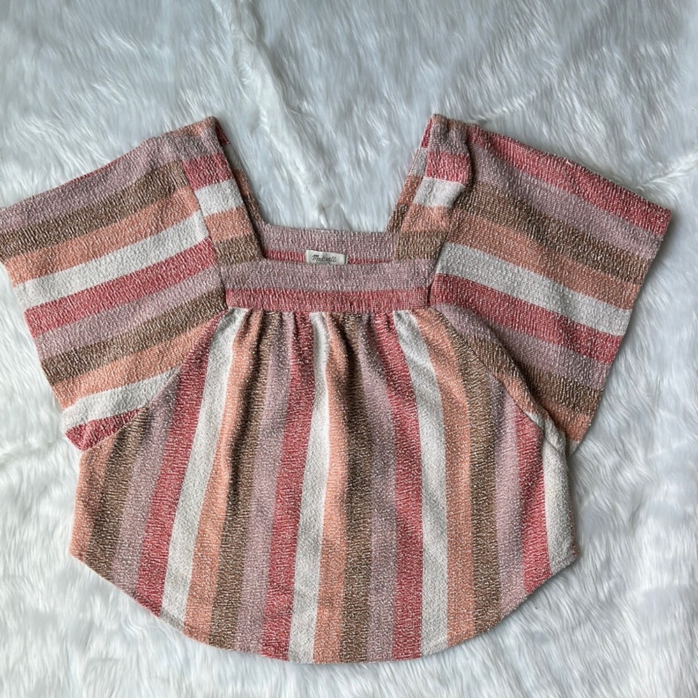 Madewell Pink and Tan Flutter Sleeve Blouse - Picture 4 of 9